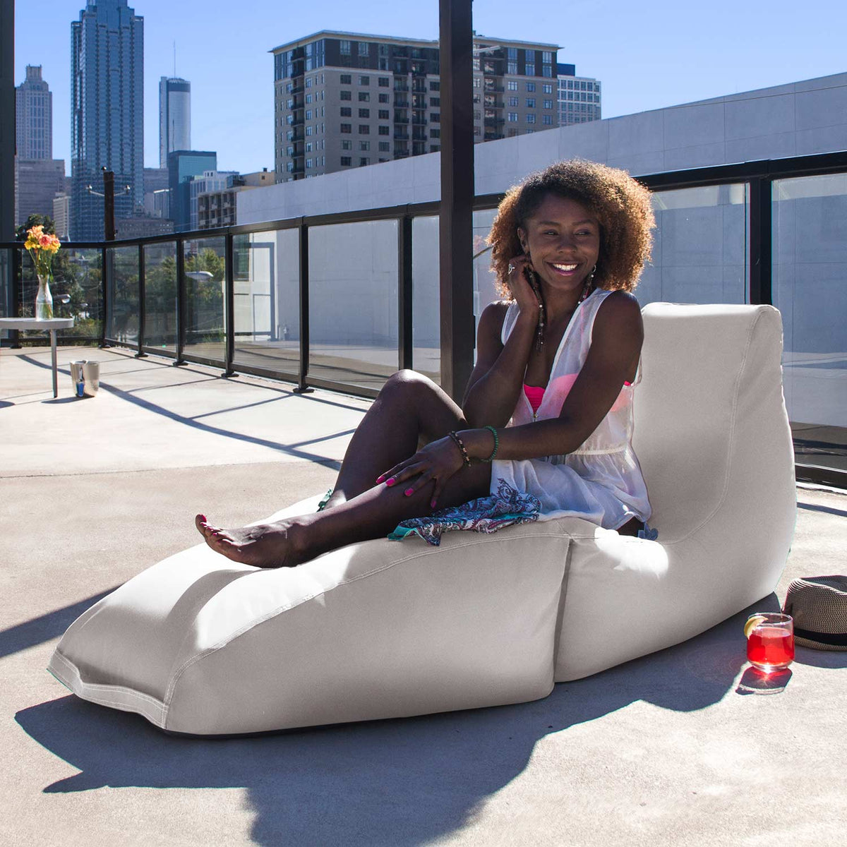 Jaxx Prado Outdoor Bean Bag Chaise Lounge Chair Pearl