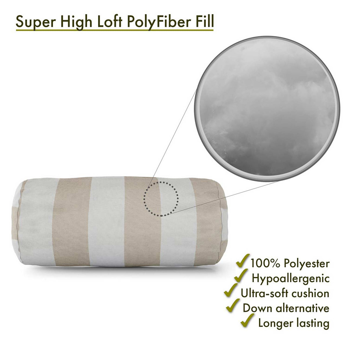 Vertical Stripe Outdoor Round Bolster Pillow - Sage Green