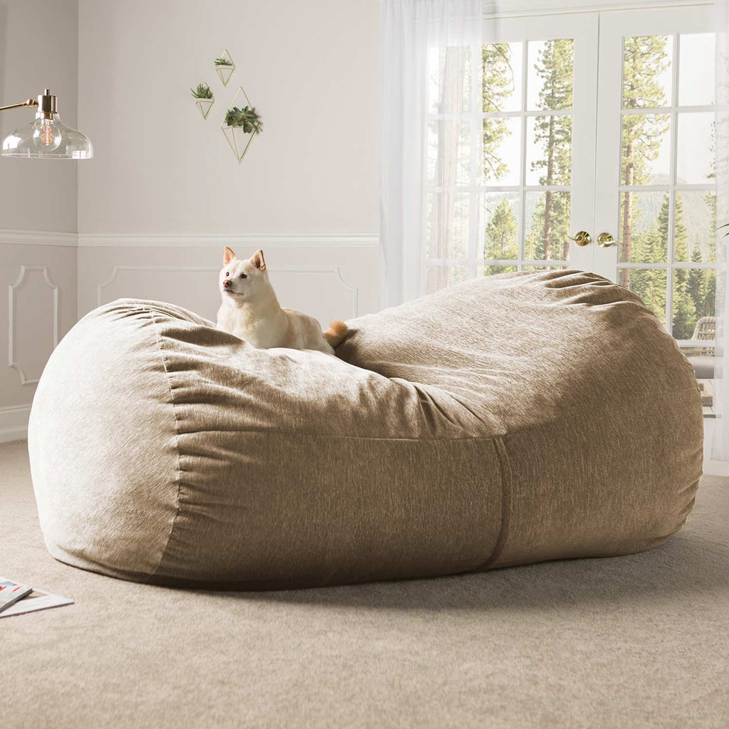 WLIVE Giant Bean Bag Chair With Armrests – Filled With Memory Foam, Beige, For Living Room, Bedroom