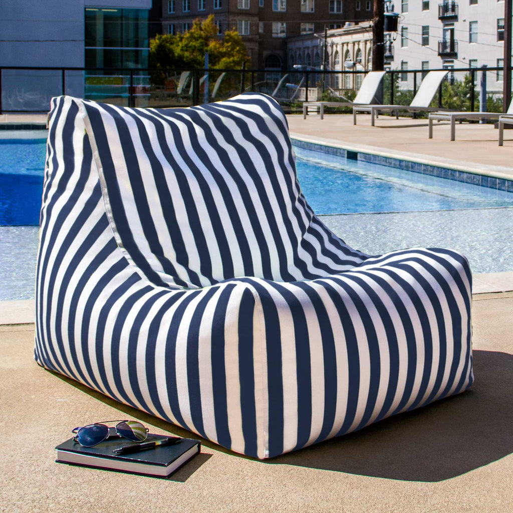 Jaxx Ponce Outdoor Bean Bag Chair - Navy Blue Stripes