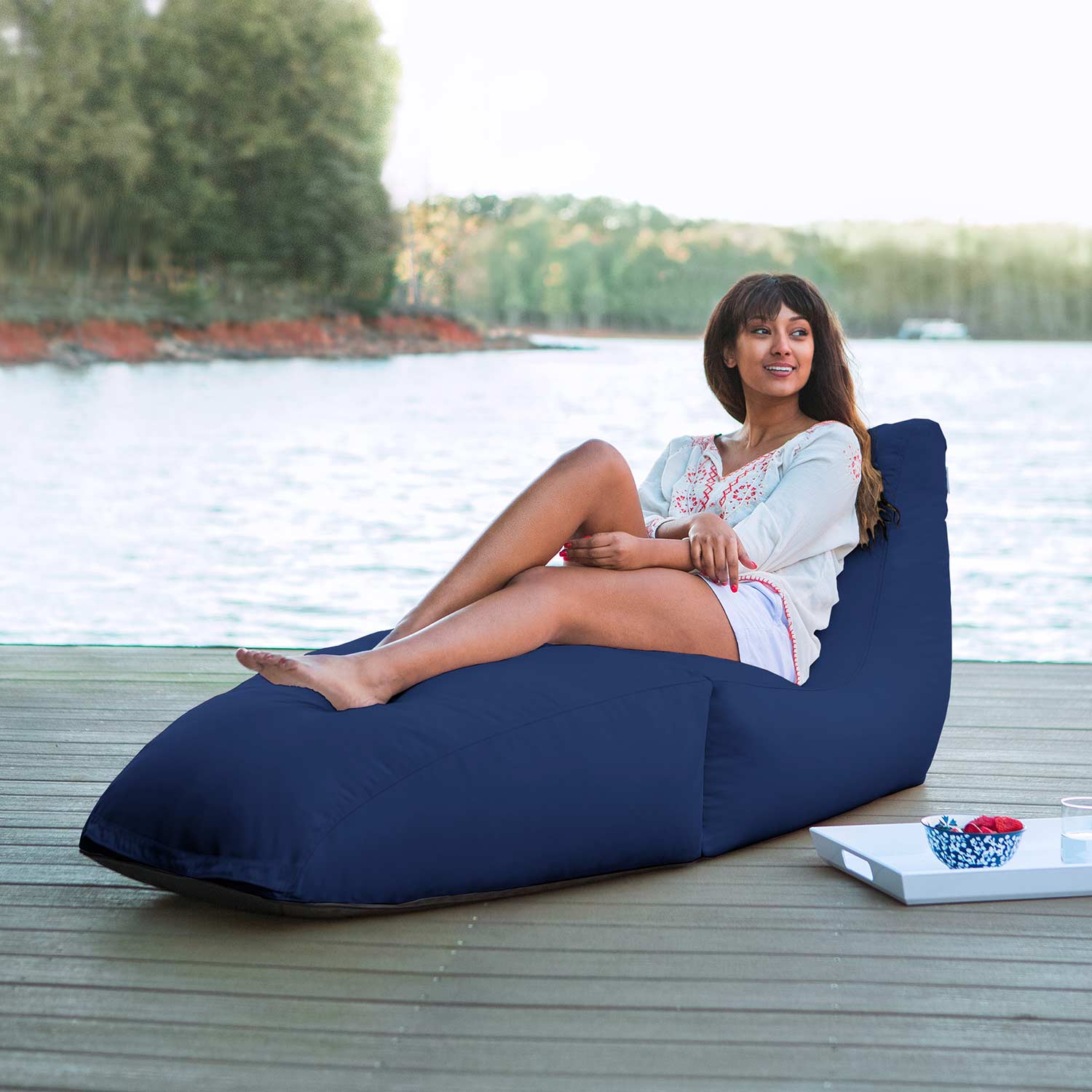 Jaxx Prado Outdoor Bean Bag Chaise Lounge Chair Navy Blue