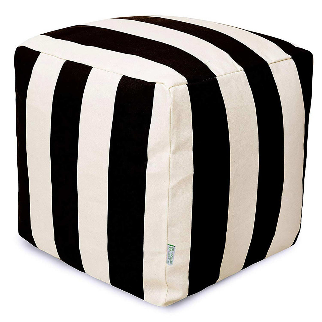 Vertical Stripe Outdoor Bean Bag Ottoman - Black (Sm)