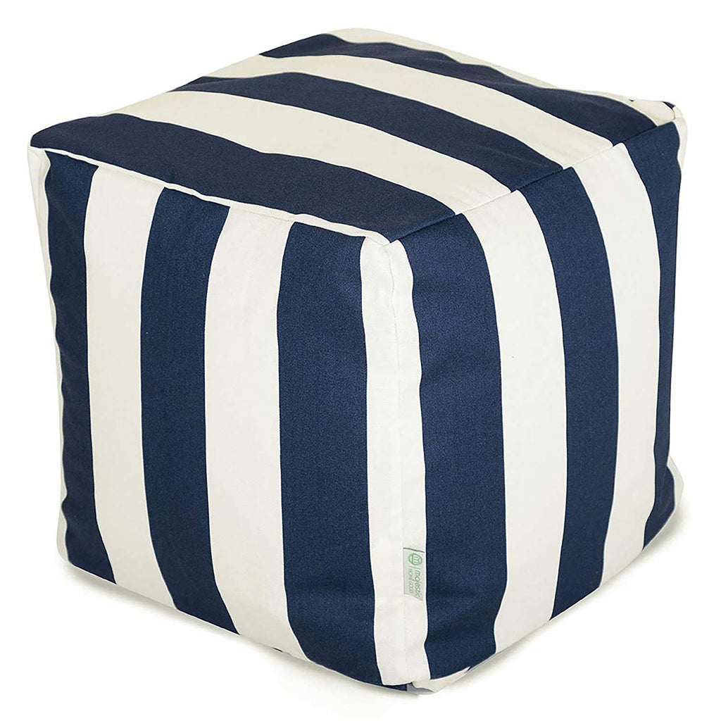 Vertical Stripe Outdoor Bean Bag Ottoman - Navy Blue (Sm)