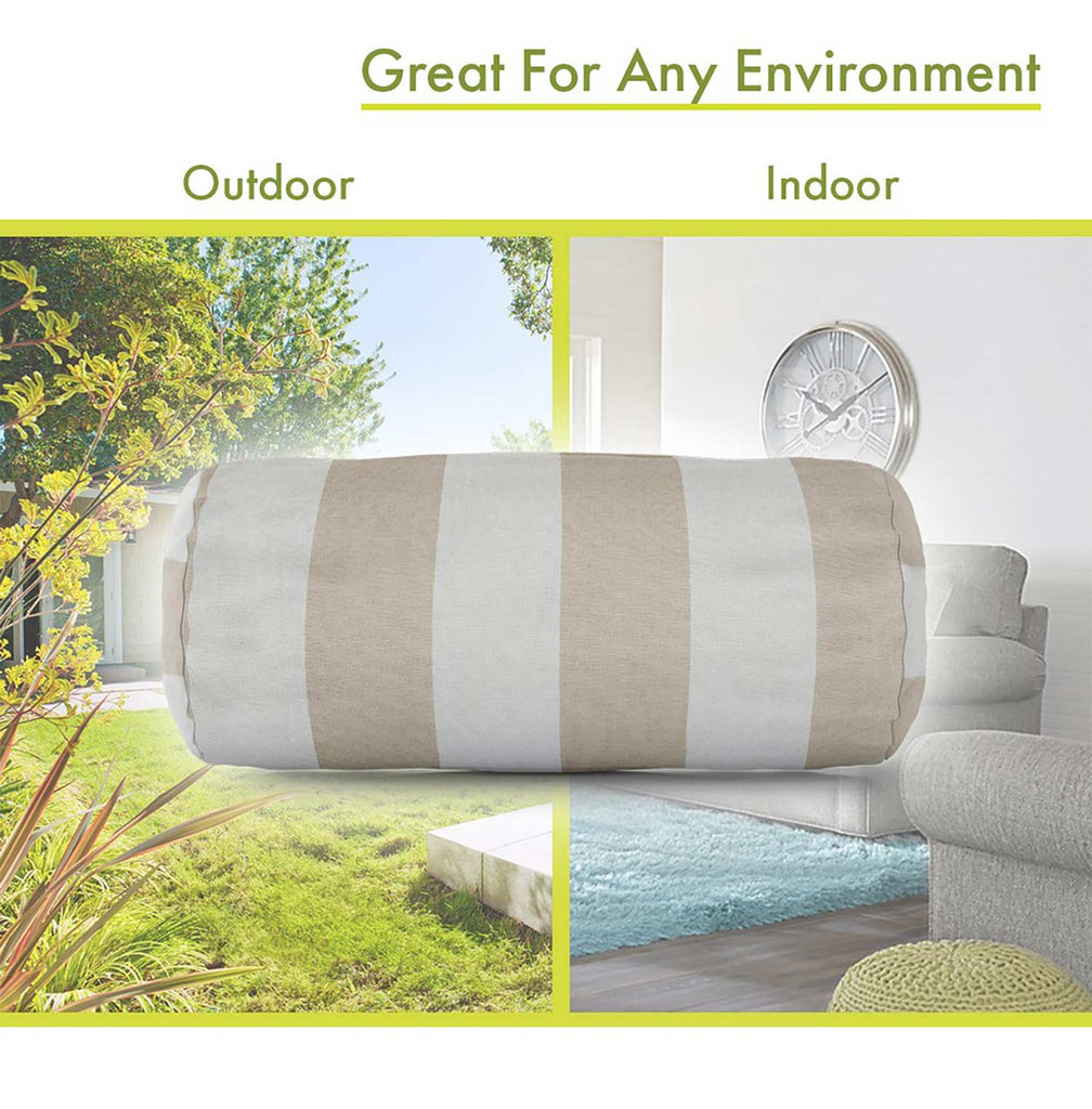 Vertical Stripe Outdoor Round Bolster Pillow - Sage Green